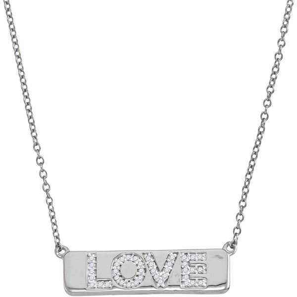 Round Diamond Love Bar Pendant Necklace with 18" Chain 1/8 Cttw 10KT White Gold