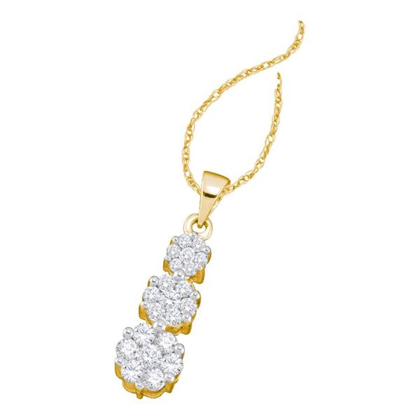 Round Diamond Triple Trinity Cluster Pendant 1/4 Cttw 14KT Yellow Gold