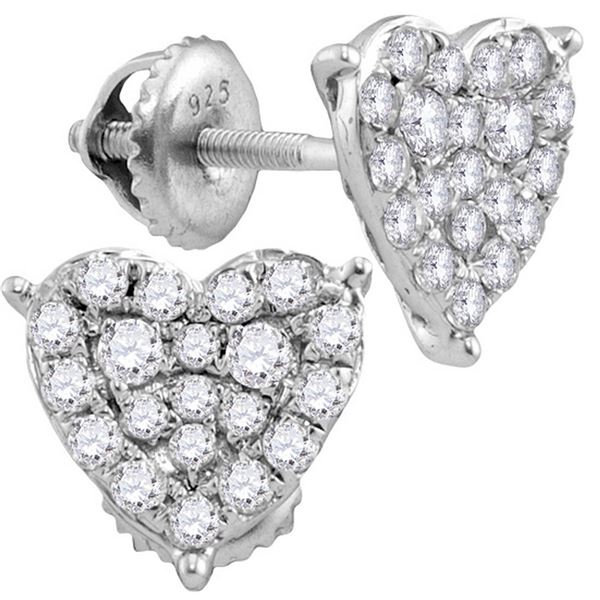 Round Diamond Heart Cluster Stud Earrings 3/4 Cttw 10KT White Gold