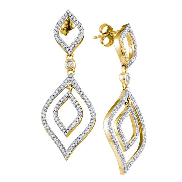 Round Diamond Dangle Earrings 3/4 Cttw 10KT Yellow Gold