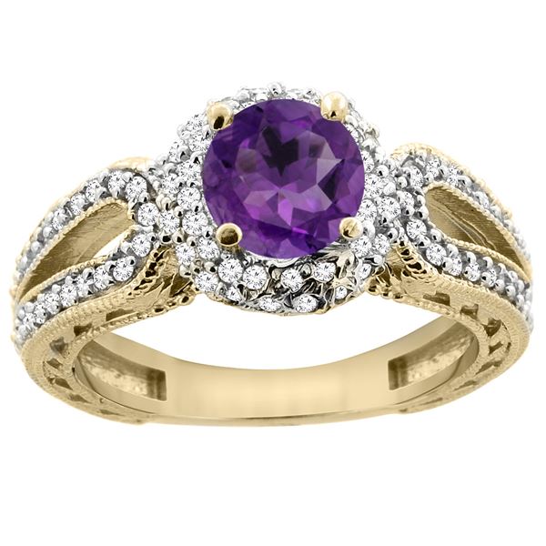 1.25 CTW Amethyst & Diamond Ring 14K Yellow Gold - REF-86V7R