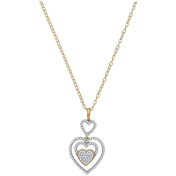 Round Diamond Triple Nested Heart Pendant Necklace 1/3 Cttw 10KT Yellow Gold