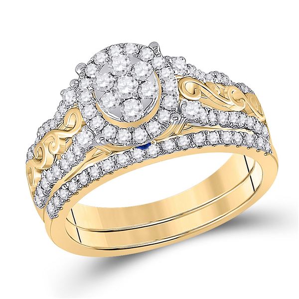 Diamond Bridal Wedding Ring Band Set 3/4 Cttw 14KT Yellow Gold