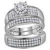Image 1 : Diamond Halo Matching Wedding Set 7/8 Cttw 14KT White Gold