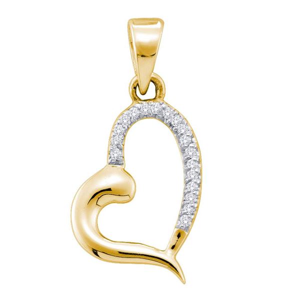 Round Diamond Heart Pendant 1/20 Cttw 10KT Yellow Gold