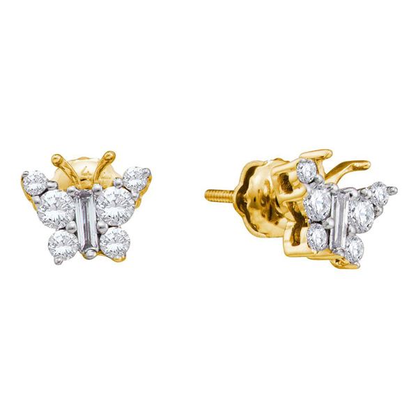 Baguette Diamond Butterfly Bug Earrings 1/2 Cttw 14KT Yellow Gold