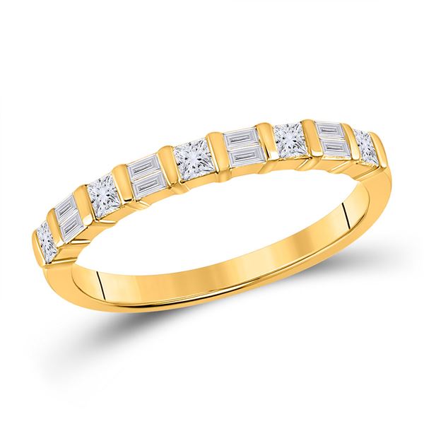 Baguette Princess Diamond Band Ring 1/2 Cttw 14KT Yellow Gold