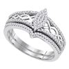 Image 1 : Diamond Oval Cluster Bridal Wedding Ring Band Set 1/3 Cttw 10KT White Gold