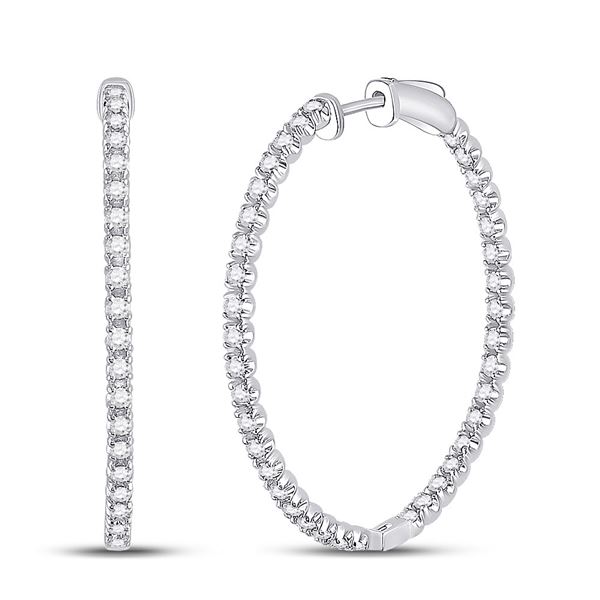 Round Diamond Inside-Outside Hoop Earrings 1-5/8 Cttw 14KT White Gold