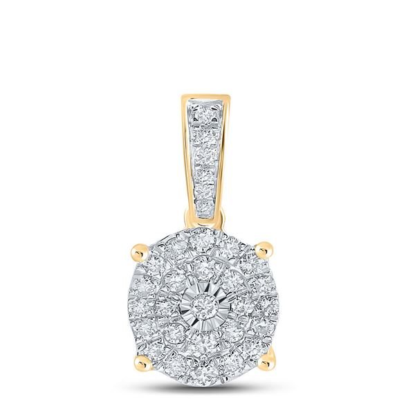 Round Diamond Cluster Pendant 1/3 Cttw 10KT Yellow Gold