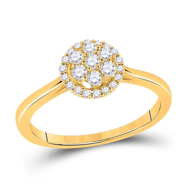 Round Diamond Halo Flower Cluster Ring 1/3 Cttw 14KT Yellow Gold