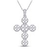 Image 1 : Round Diamond Cluster Cross Pendant 1-1/3 Cttw 14KT White Gold