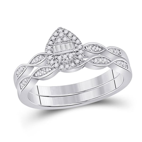 Bridal Wedding Ring Band Set 1/5 Cttw 10KT White Gold