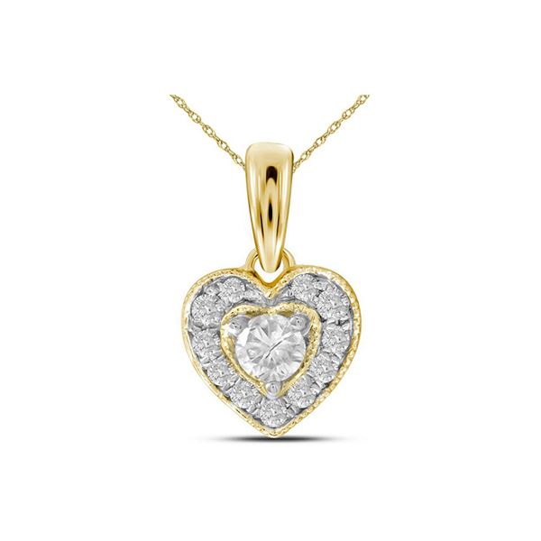 Round Diamond Solitaire Heart Pendant 1/4 Cttw 14KT Yellow Gold