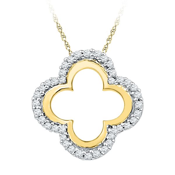Round Diamond Quatrefoil Cutout Pendant 1/8 Cttw 10KT Yellow Gold