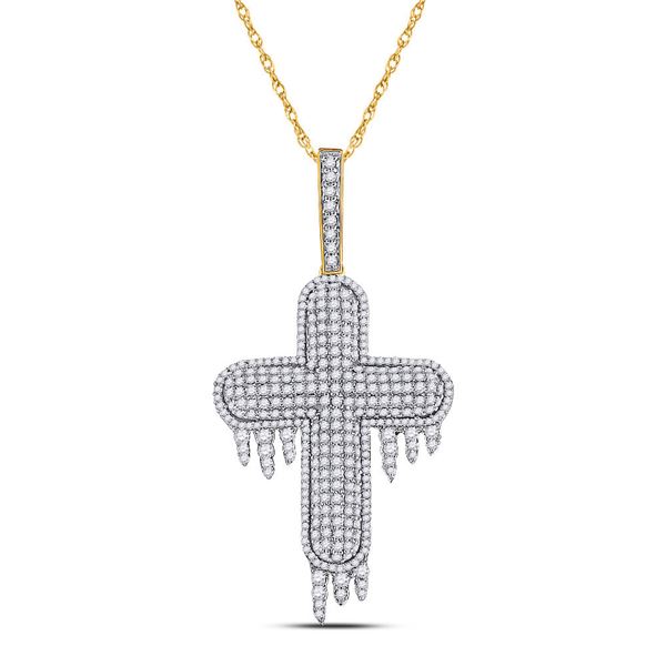 Round Diamond Dripping Cross Charm Pendant 2 Cttw 10KT Yellow Gold