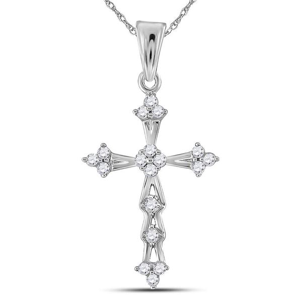 Round Diamond Flared Cross Pendant 1/5 Cttw 10KT White Gold