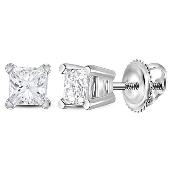 Princess Diamond Solitaire Stud Earrings 3/8 Cttw 14KT White Gold