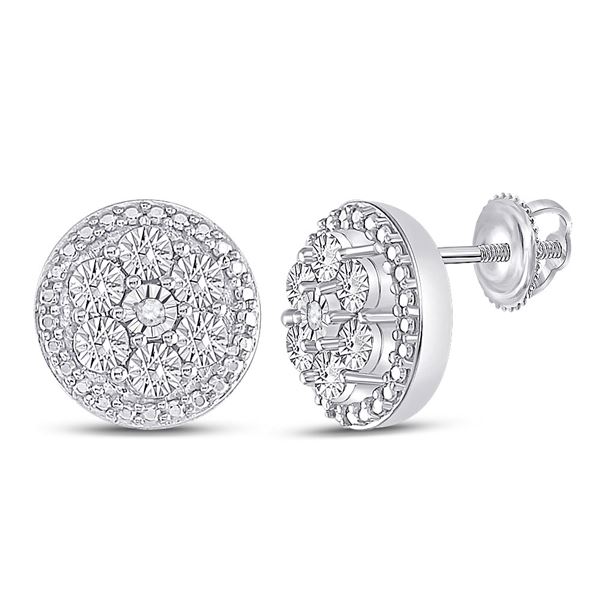 Round Diamond Miracle Circle Cluster Earrings 1/5 Cttw 10KT White Gold