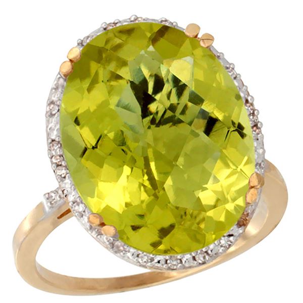 13.71 CTW Lemon Quartz & Diamond Ring 14K Yellow Gold - REF-53W8F