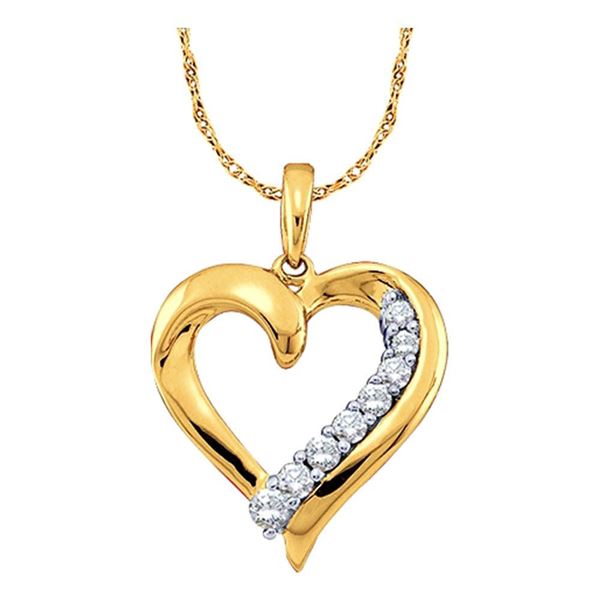 Round Diamond Heart Pendant 1/4 Cttw 10KT Yellow Gold