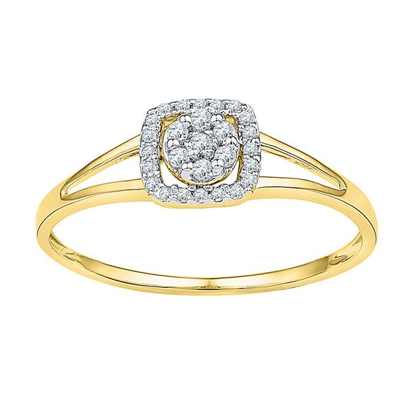 Round Diamond Square Frame Cluster Ring 1/10 Cttw 10KT Yellow Gold