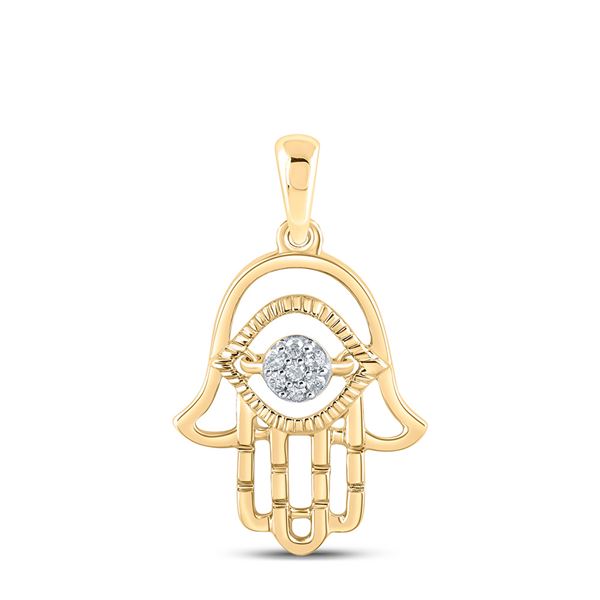 Round Diamond Hamsa Fashion Pendant 1/20 Cttw 10KT Yellow Gold