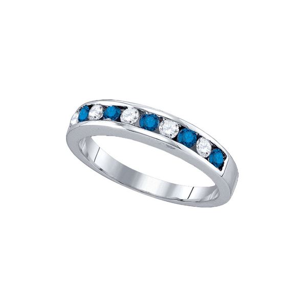 Round Blue Color Enhanced Diamond Band Ring 1/2 Cttw 10KT White Gold