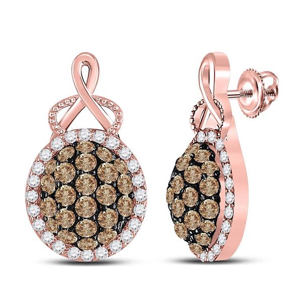 Round Brown Diamond Cluster Earrings 1 Cttw 14KT Rose Gold