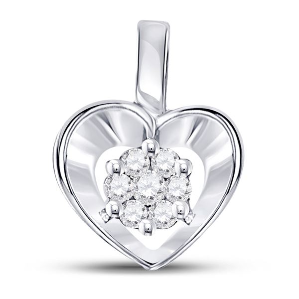 Round Diamond Small Heart Cluster Pendant 1/12 Cttw 10KT White Gold