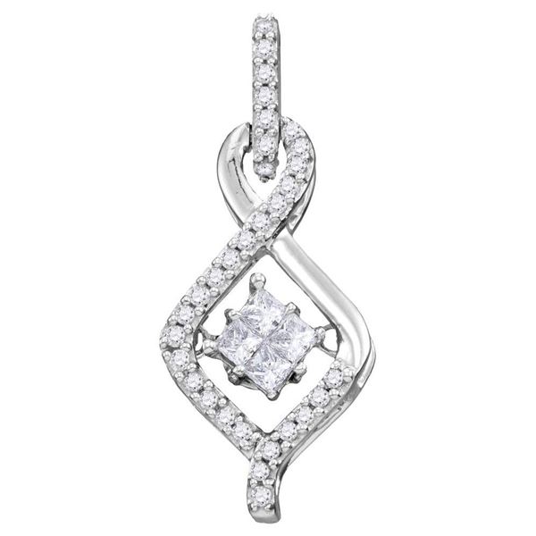 Princess Diamond Moving Twinkle Cluster Teardrop Pendant 1/5 Cttw 10KT White Gold