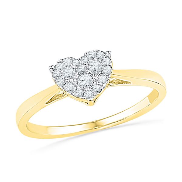 Round Diamond Simple Heart Cluster Ring 1/6 Cttw 10KT Yellow Gold