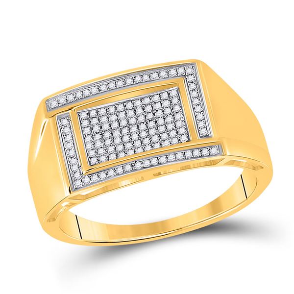 Round Diamond Rectangle Cluster Ring 1/4 Cttw 10KT Yellow Gold