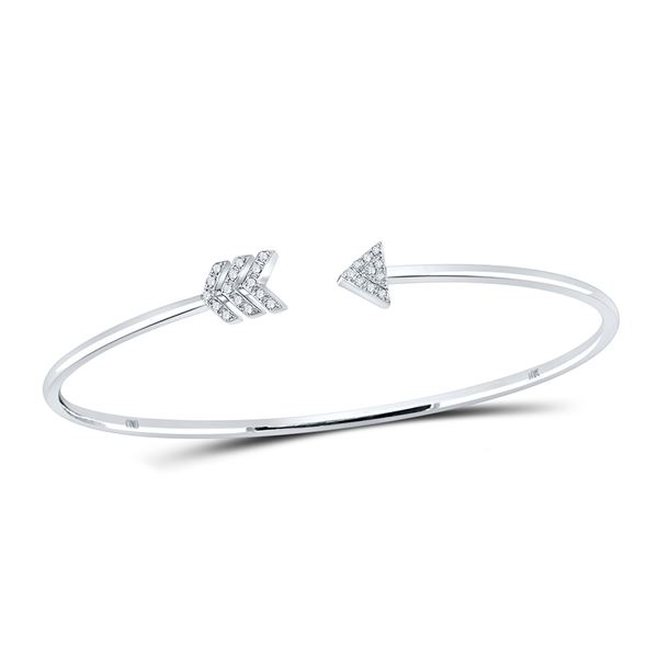 Round Diamond Arrow Bangle Bracelet 1/10 Cttw 10KT White Gold
