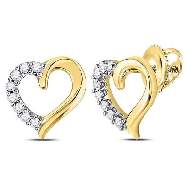 Round Diamond Heart Stud Earrings 1/10 Cttw 10KT Yellow Gold