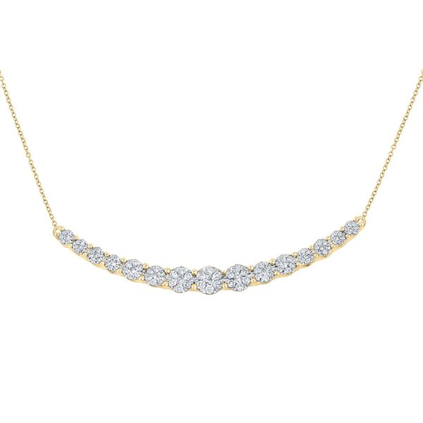 Round Diamond Graduated Curved Bar Necklace 7/8 Cttw 14KT Yellow Gold