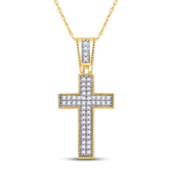 Round Diamond Roman Cross Pendant 1/6 Cttw 10KT Yellow Gold