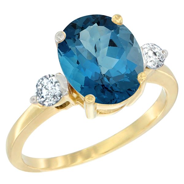 2.60 CTW London Blue Topaz & Diamond Ring 10K Yellow Gold - REF-62W5F