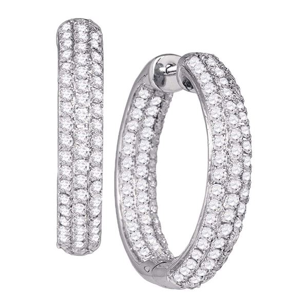 Round Pave-set Diamond Inside Outside Hoop Earrings 2-7/8 Cttw 14KT White Gold