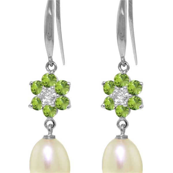 Genuine 9.01 ctw Peridot, Pearl & Diamond Earrings 14KT White Gold - REF-44V3W