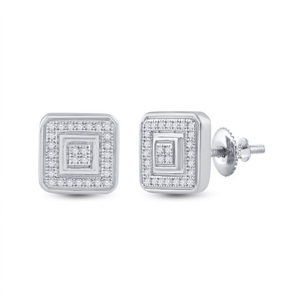Round Diamond Square Earrings 1/6 Cttw 10KT White Gold