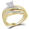 Image 2 : Diamond Cluster Matching Wedding Set 1/5 Cttw 10KT Yellow Gold