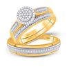 Image 1 : Diamond Cluster Matching Wedding Set 1/4 Cttw 10KT Yellow Gold