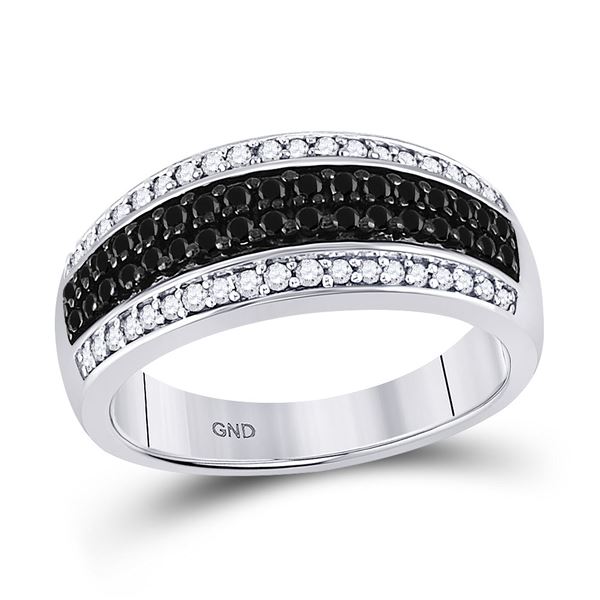 Round Black Color Enhanced Diamond Band Ring 1/2 Cttw 10KT White Gold