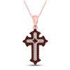 Image 1 : Round Red Color Enhanced Diamond Gothic Cross Pendant 1/5 Cttw 10KT Rose Gold