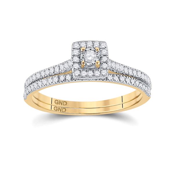 Diamond Halo Bridal Wedding Ring Band Set 1/4 Cttw 10KT Yellow Gold