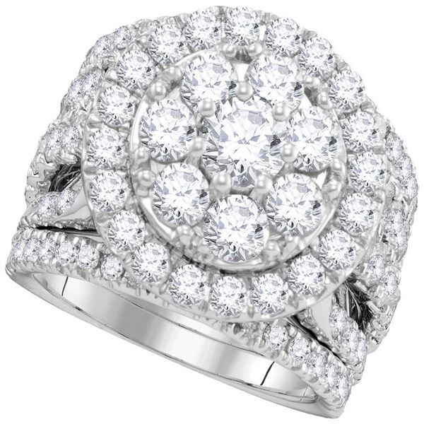 Diamond Halo Cluster Bridal Wedding Ring Band Set 4 Cttw 14KT White Gold