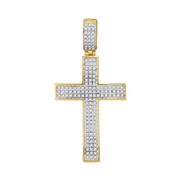 Round Diamond Cross Charm Pendant 1/2 Cttw 10KT Yellow Gold