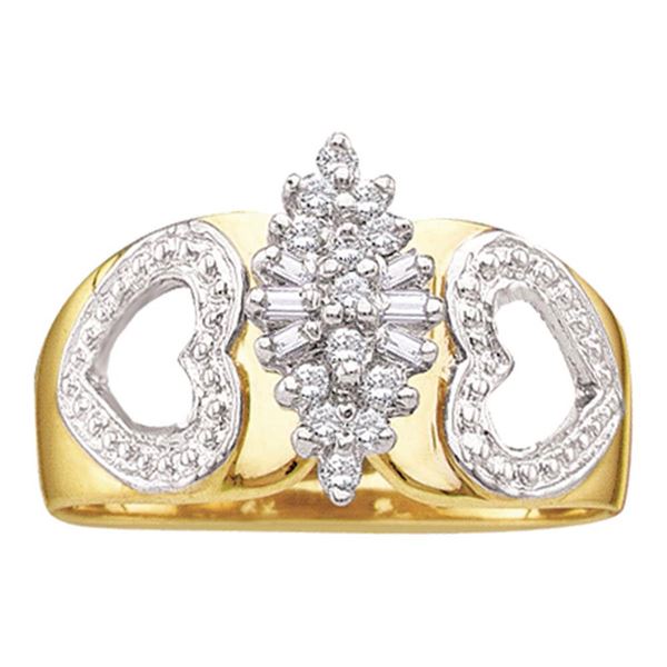Round Diamond Double Heart Cluster Ring 1/8 Cttw 14KT Yellow Gold