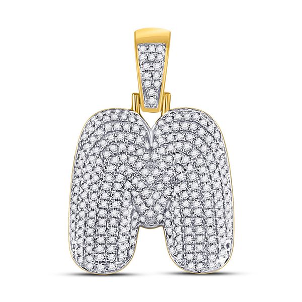 Round Diamond Bubble M Letter Charm Pendant 3/4 Cttw 10KT Yellow Gold